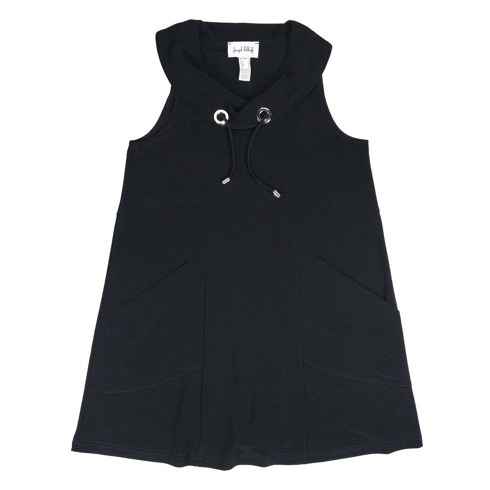 Joseph Ribkoff Cowl Neck Tunic Top Women 6 Black Pockets Lagenlook Minimalist